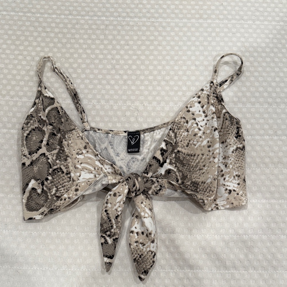 Windsor Beige Snake Print Tie-Front Tank Top